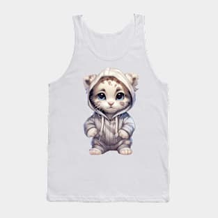 Snow Leopard Wearing Hoodie Tank Top